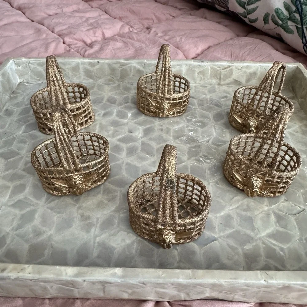 Gold Painted Napkin Ring Baskets With Cherub